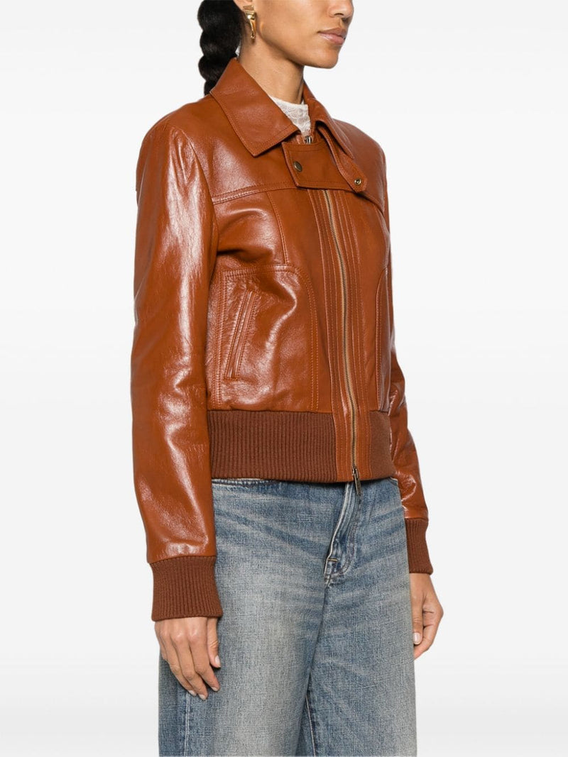 Panelled Glossy Leather Jacket