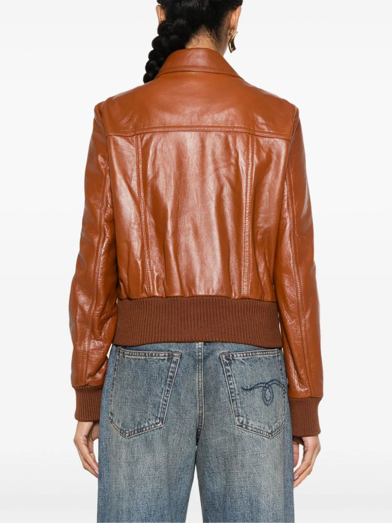 Panelled Glossy Leather Jacket