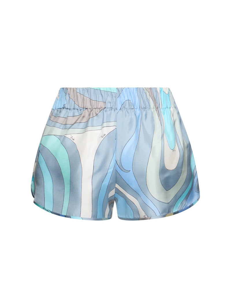 Marmo-Print Silk-Twill Shorts