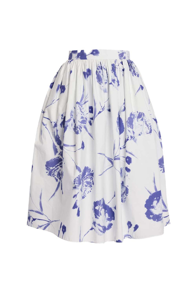 Floral Gathered Cotton Midi Skirt