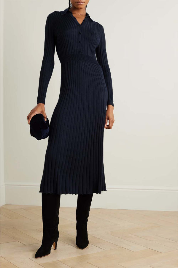 Ador Ribbed Cashmere and Silk-Blend Midi Dress