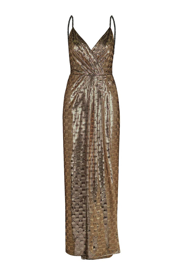 Henna Night Metallic Silk Maxi Dress