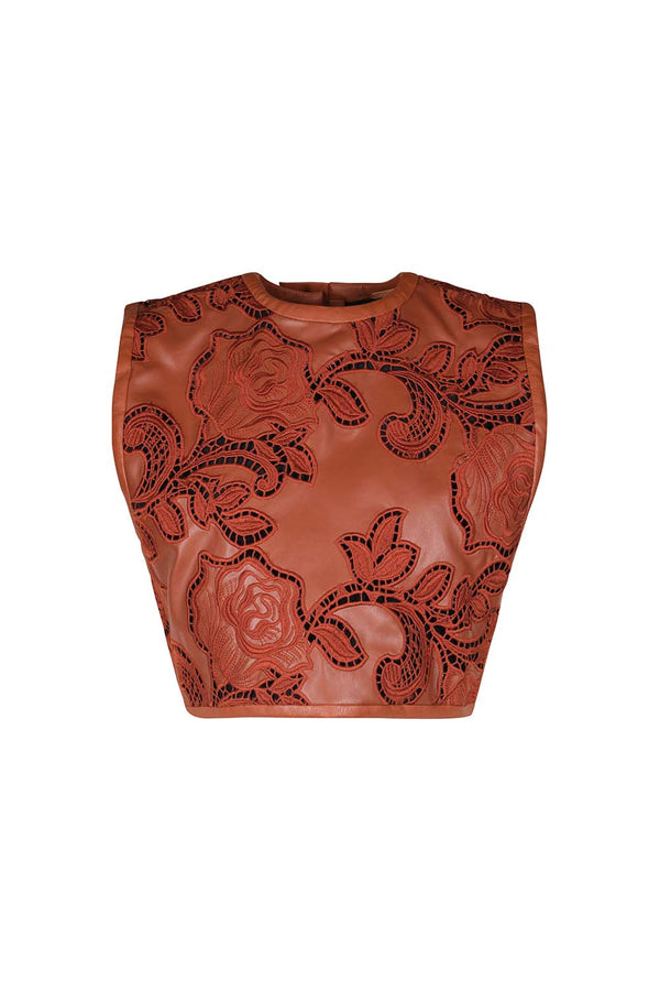 Spice Breeze Embroidered Vegan Leather Top