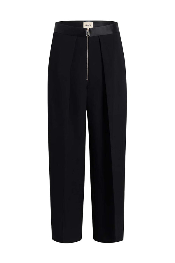 Marine Pleated Satin-Trimmed Crepe Straight-Leg Pants