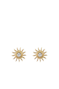 Gold & Diamond Sun Stud Earrings