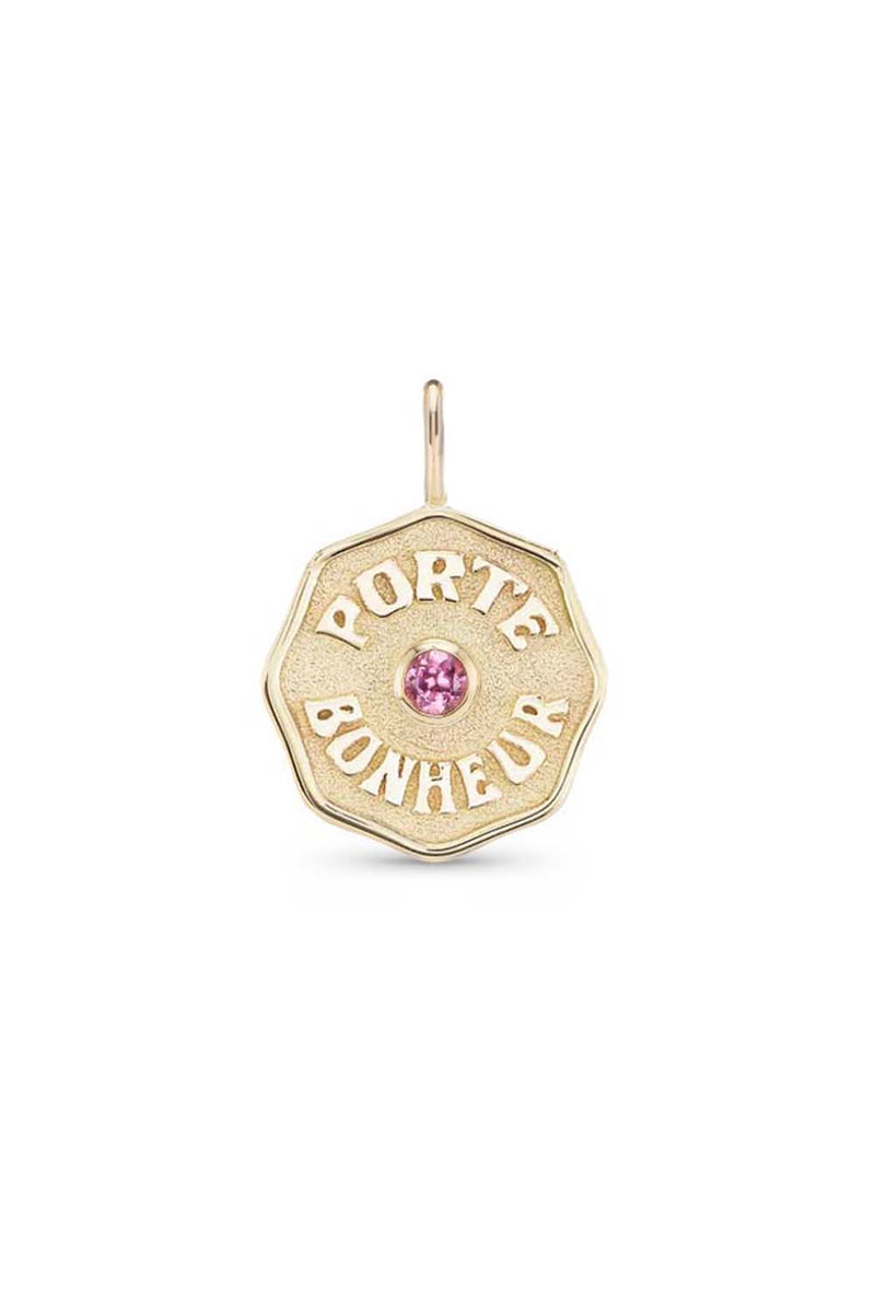 Gold Mini Porte Bonheur Pink Tourmaline Charm