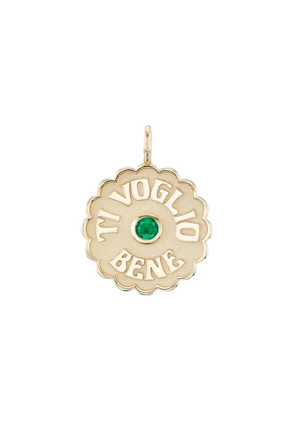 Gold Small Ti Voglio Bene Emerald Charm