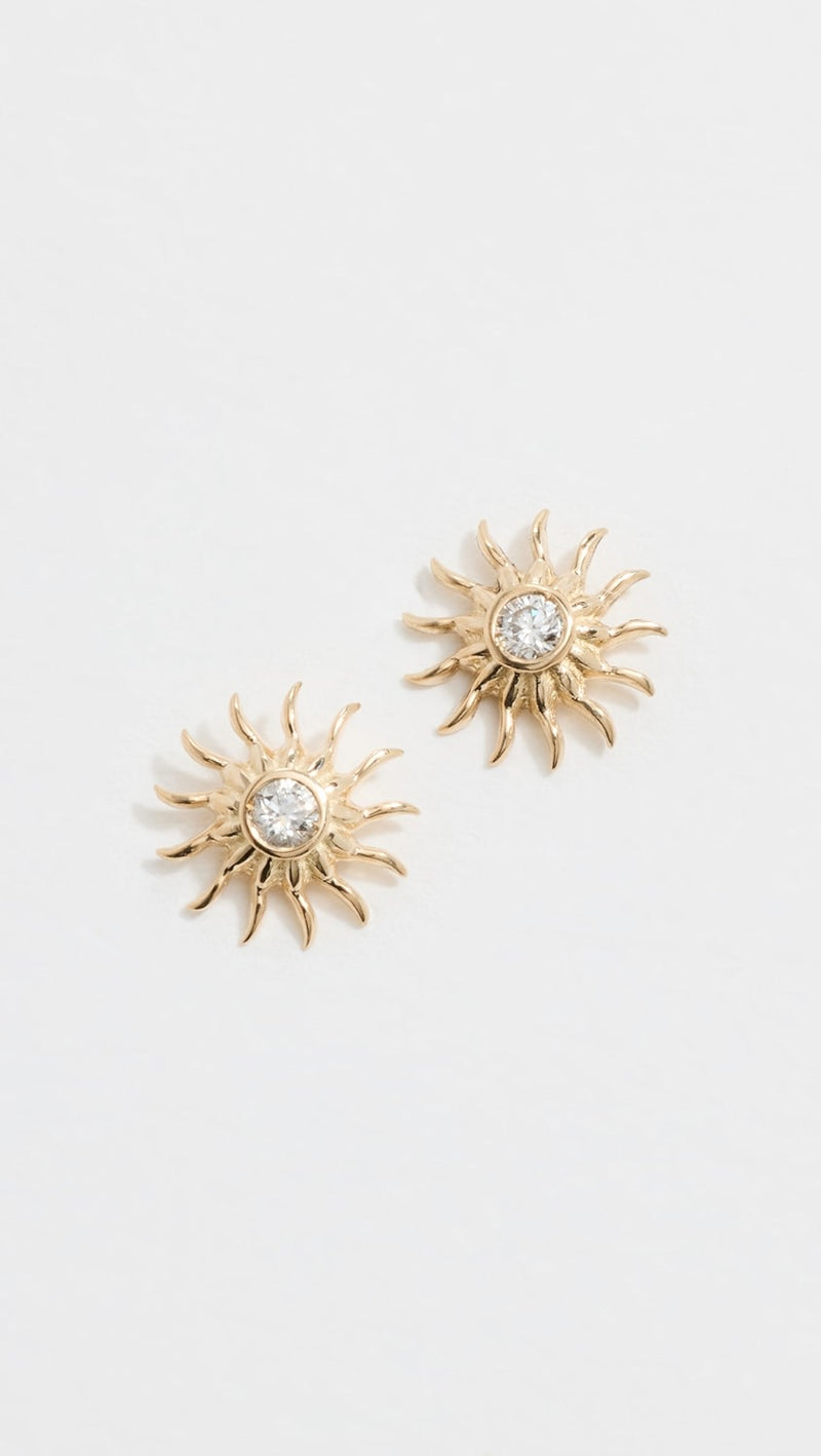 Gold & Diamond Sun Stud Earrings