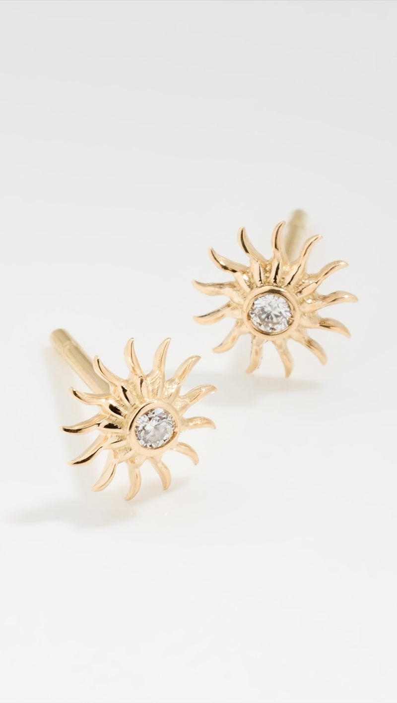 Gold & Diamond Sun Stud Earrings