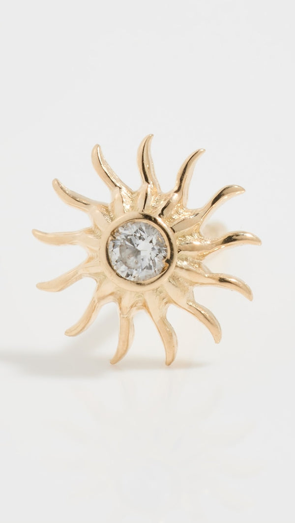 Gold & Diamond Sun Stud Earrings