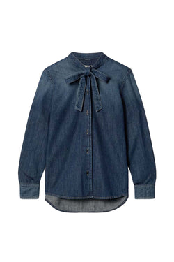 Suzette Tie-Neck Denim Shirt