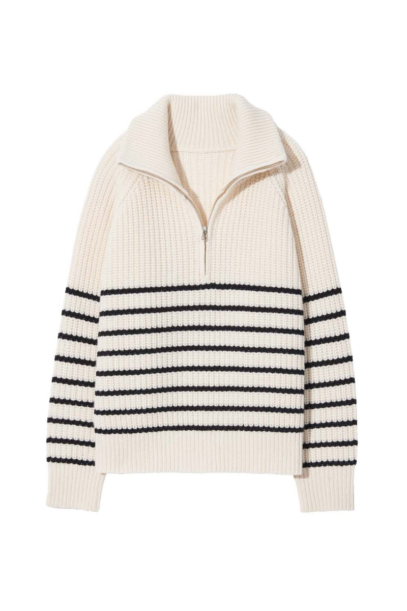 Amelina Cashmere Striped Half-Zip Sweater