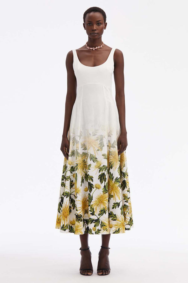 Sleeveless Scoop Neck Chrysanthemum Fade Maxi Dress