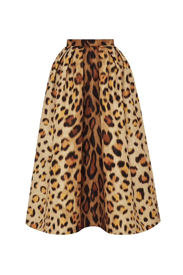 Jaguar Print Faille Midi Skirt