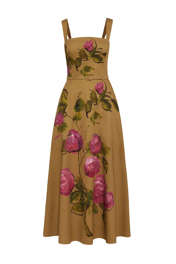 Painted Roses Cotton Twill Dress