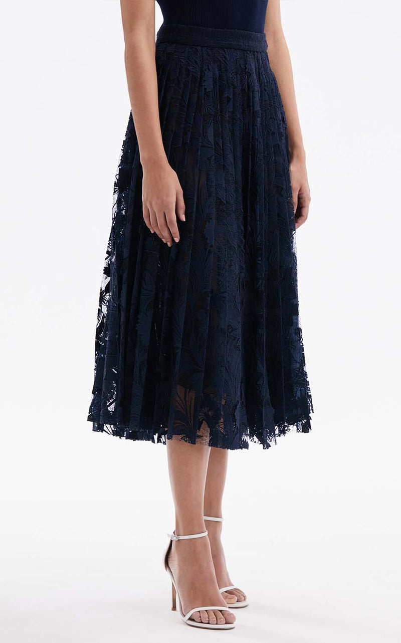 Marbled Carnation Guipuire Lace Pleated Skirt