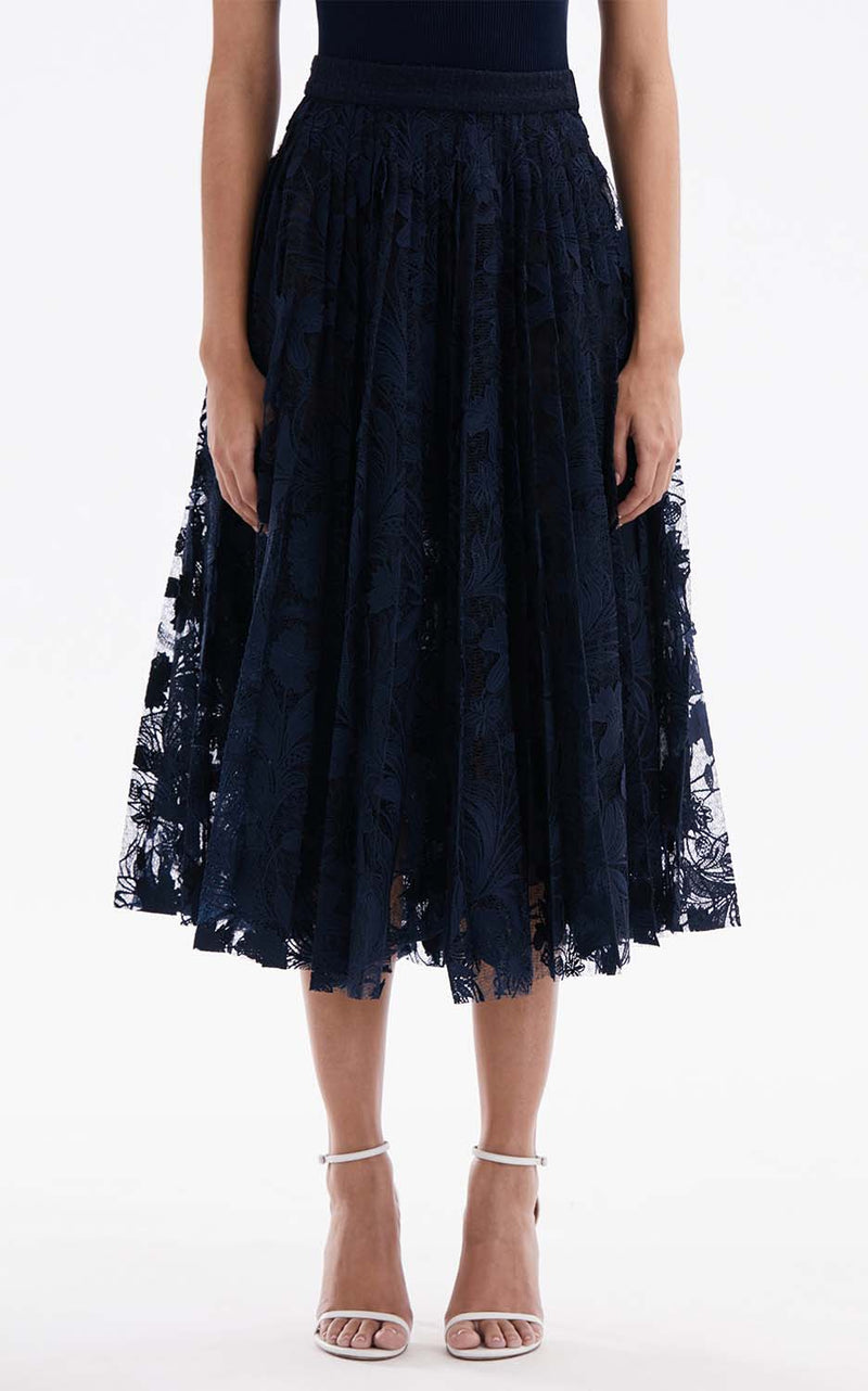 Marbled Carnation Guipuire Lace Pleated Skirt