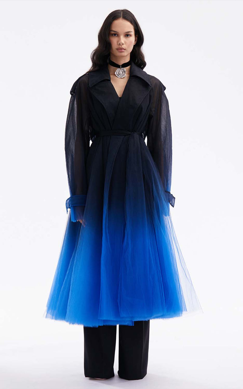 Belted Ombré Tulle Trench Coat