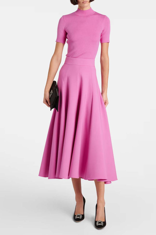 High-Rise Wool-Blend Midi Skirt