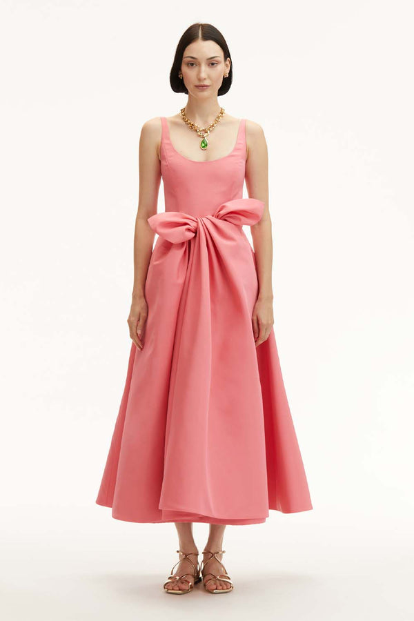 Sleeveless Scoop Neck Bow Detail Faille Cocktail Dress