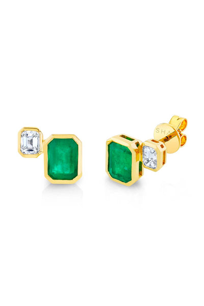 SHAY EMERALD BEZEL ST TWO STEP STUDS – Belinda International