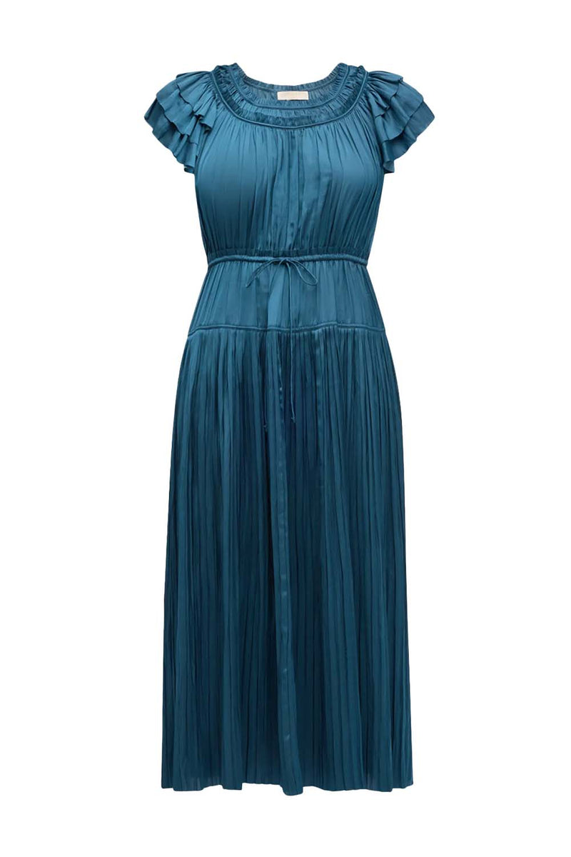 Kalesta Pleated Ruffle Midi Dress