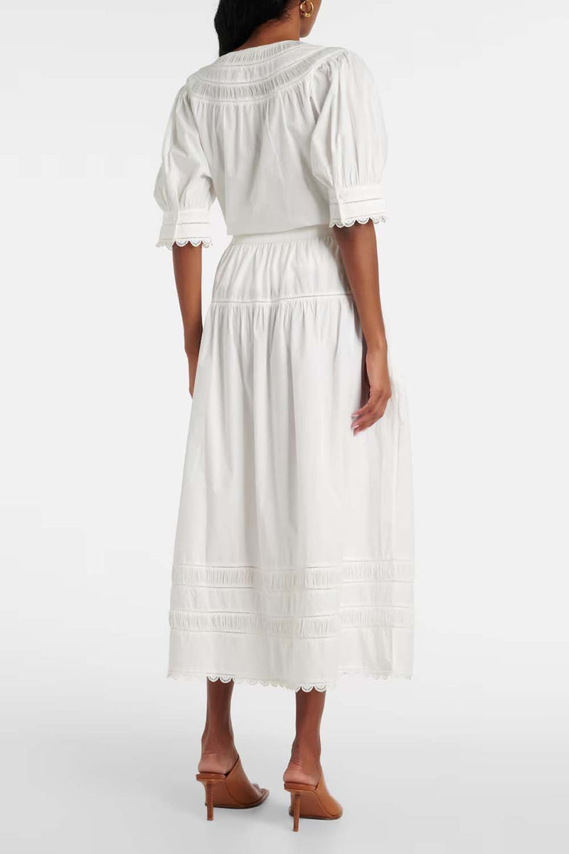 Dylan Plissé-Chiffon and Lace-Trimmed Cotton-Poplin Blouse