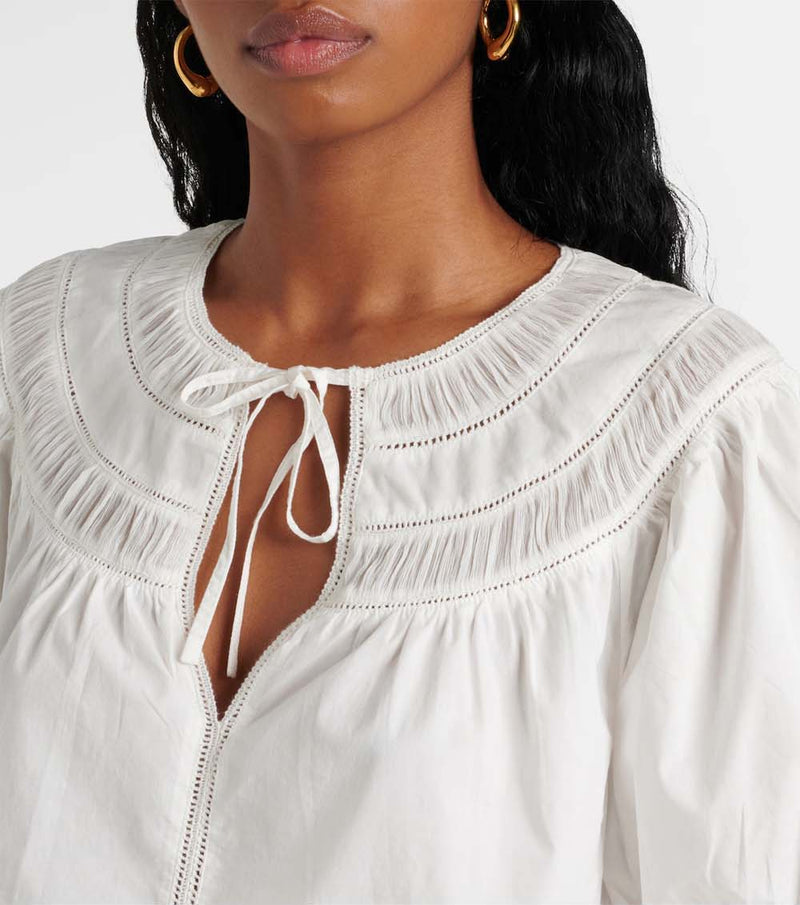 Dylan Plissé-Chiffon and Lace-Trimmed Cotton-Poplin Blouse