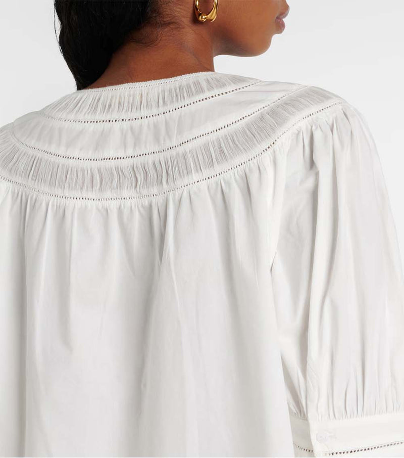 Dylan Plissé-Chiffon and Lace-Trimmed Cotton-Poplin Blouse