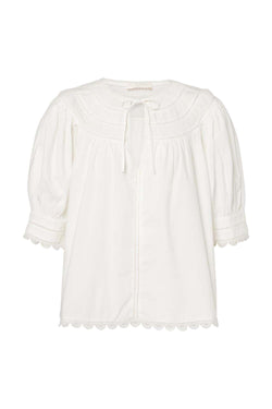 Dylan Plissé-Chiffon and Lace-Trimmed Cotton-Poplin Blouse