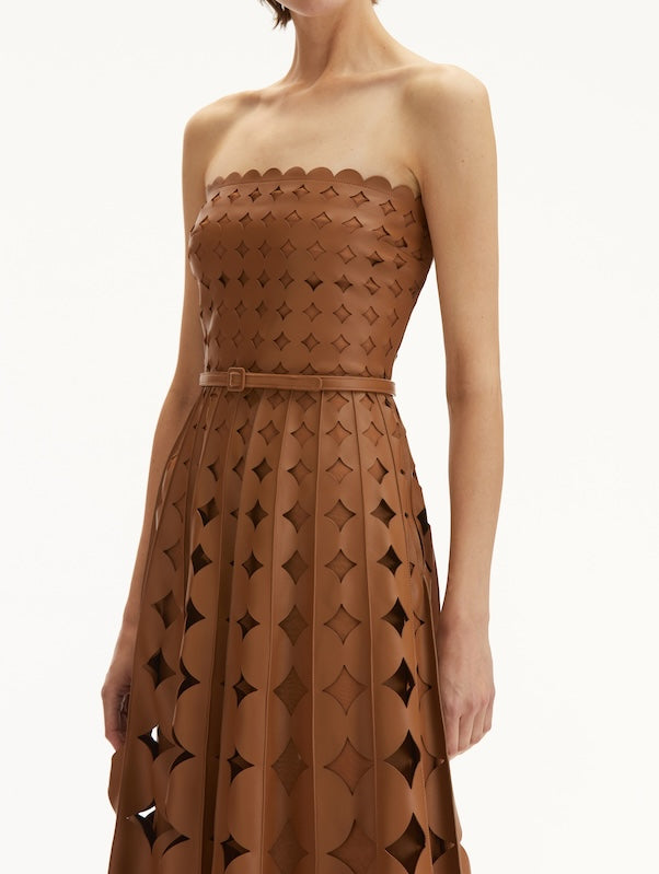 Strapless Geo Cutout Leather Midi Dress