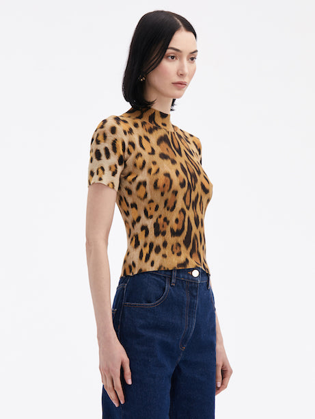 Jaguar Print Ribbed Knit Pullover