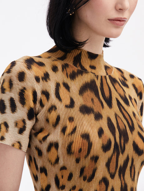 Jaguar Print Ribbed Knit Pullover