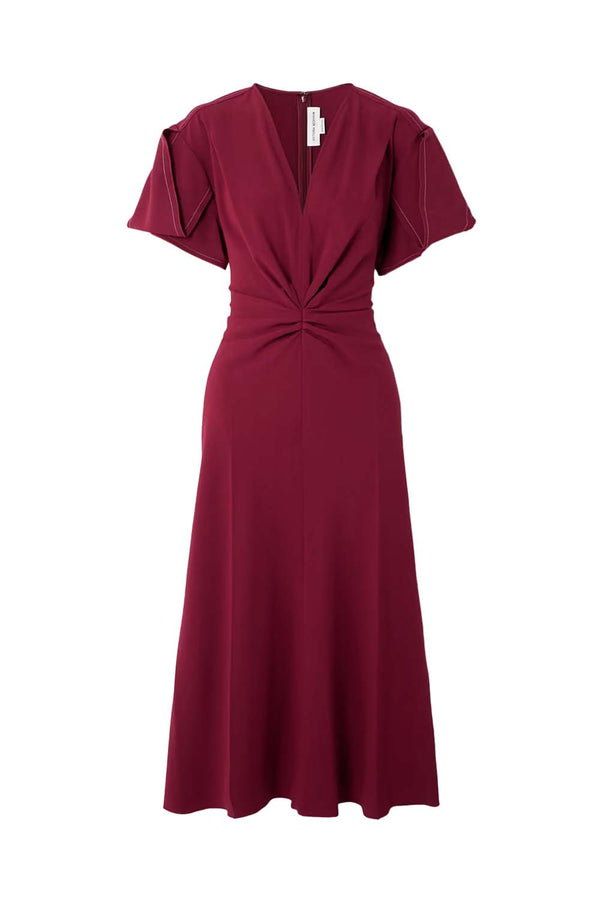 Gathered Wool-Blend Crepe Midi Dress