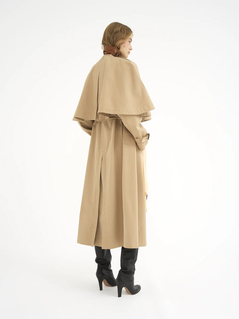 Organic Cotton-Gabardine Trench Coat with Cape