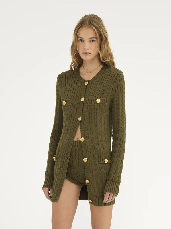 Utilitarian Cable-Knit Cotton Cardigan