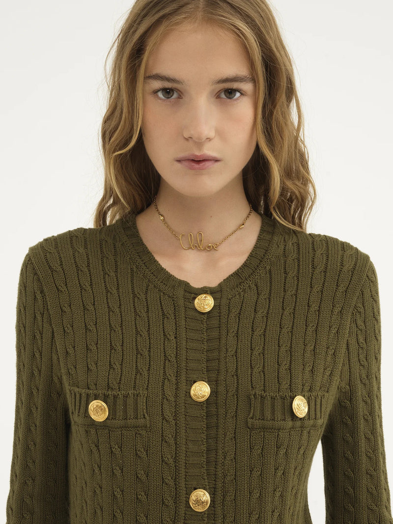 Utilitarian Cable-Knit Cotton Cardigan