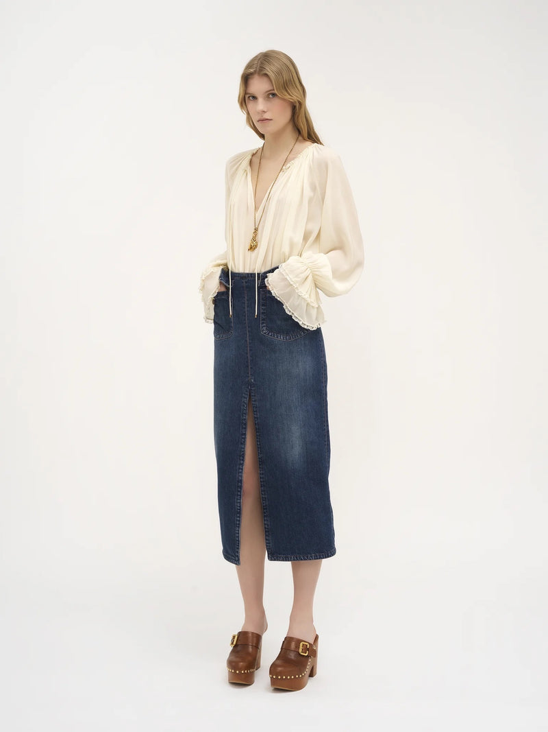 Organic Denim Midi Skirt