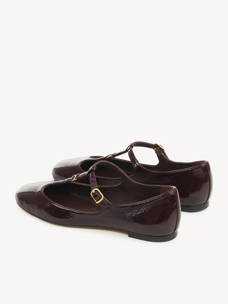 Marcie Crinkled Patent-Leather Ballet Flats