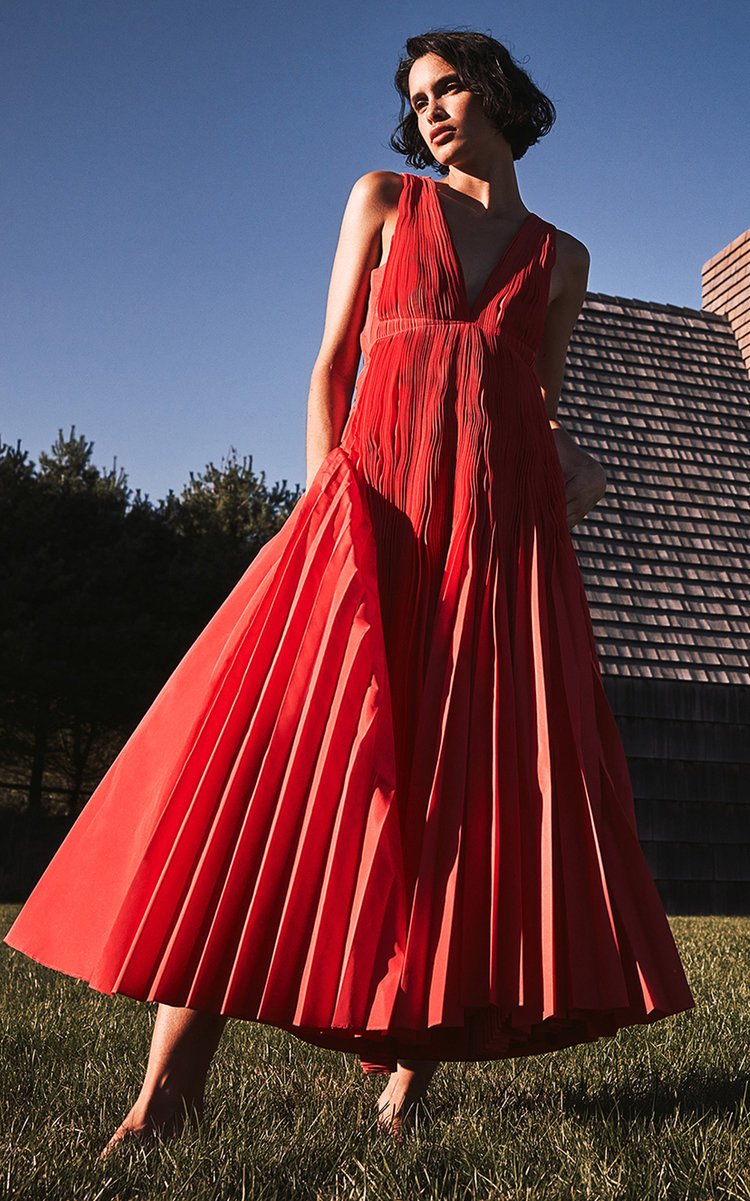 BRANDON MAXWELL PLEATED COTTON DRESS – Belinda International